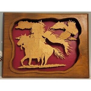Handmade Delicate Scroll Saw Puzzle Warrior on Horse in Frame All Wood